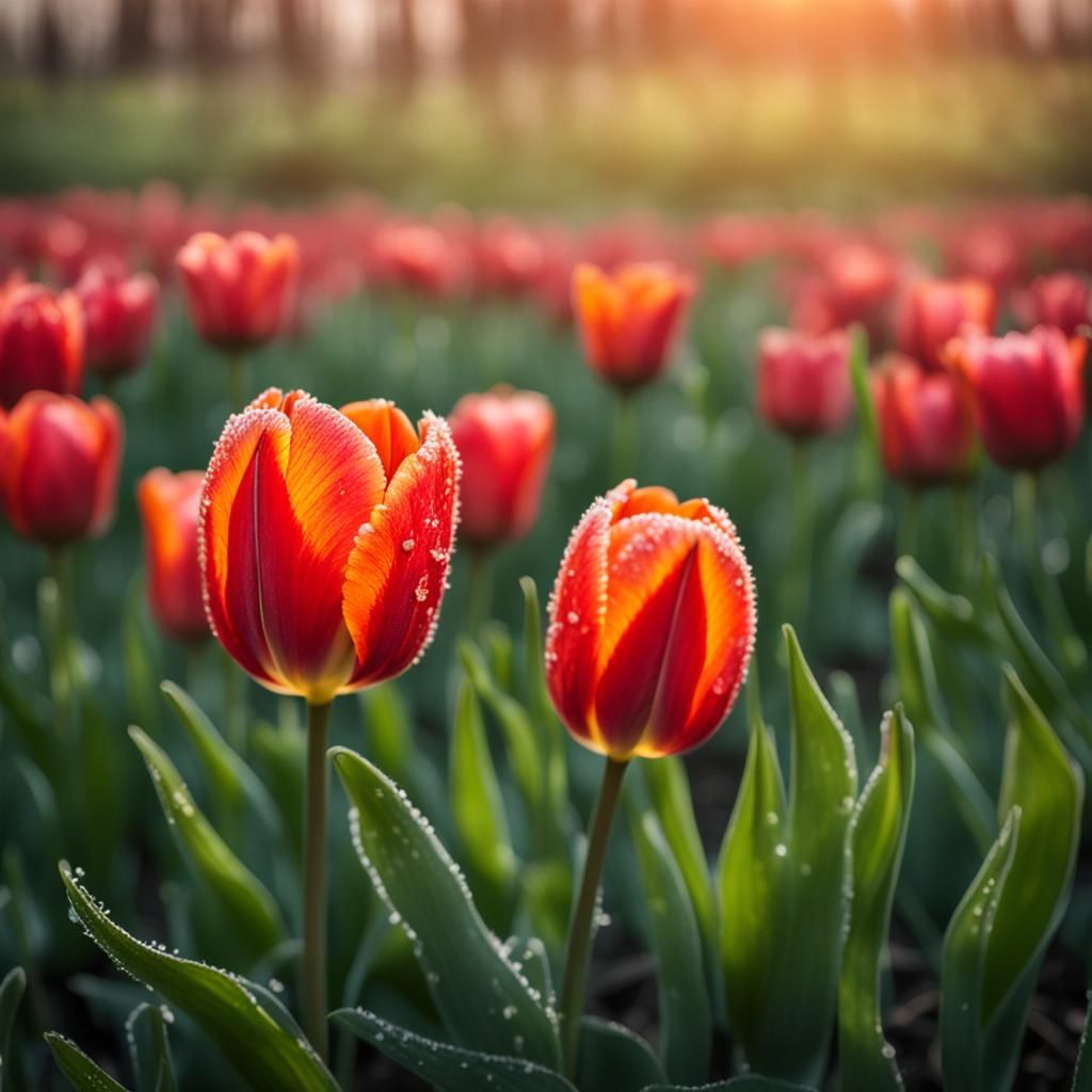 Red-Orange Tulip in Dew, Professional Photography
