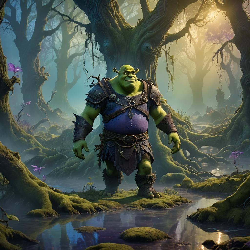 Shrek in Mystical Swamp: Fantastical Concept Art