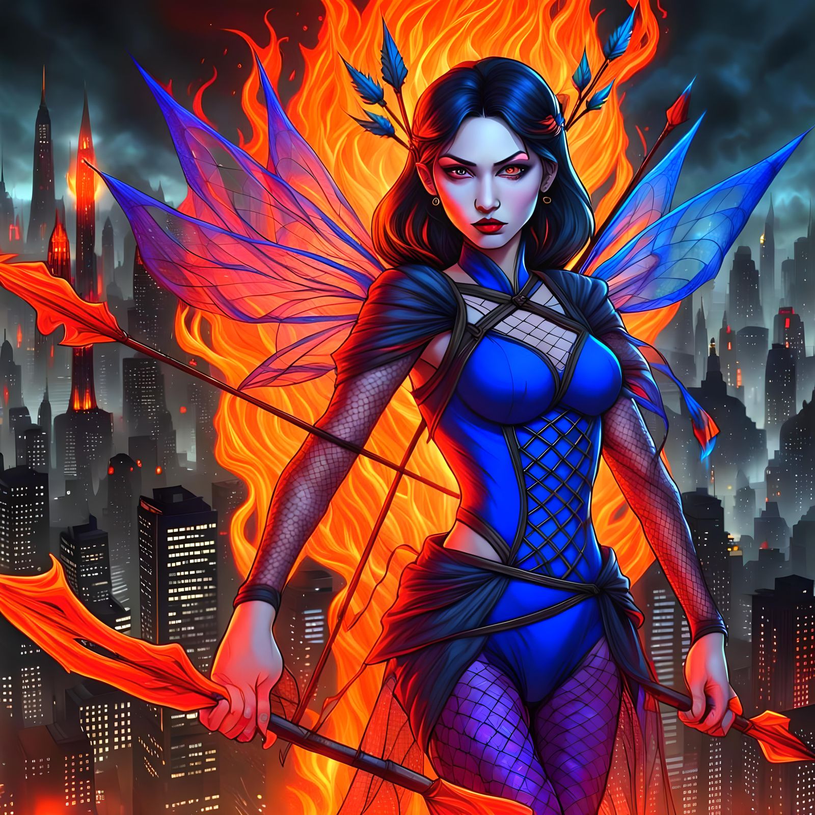 Fiery Archer Villainess in Cobalt Outfit