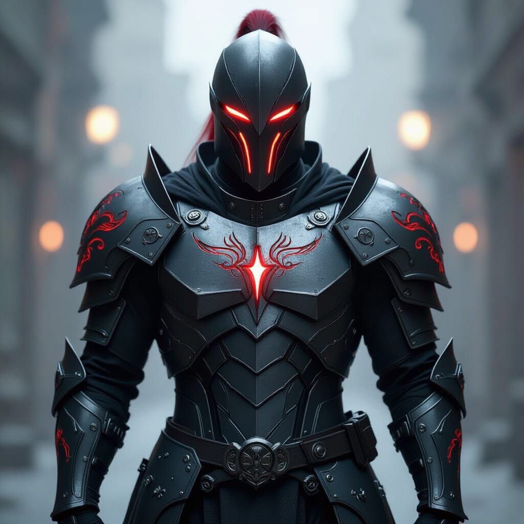 Menacing Dark Knight in Gunmetal Steel Armor
