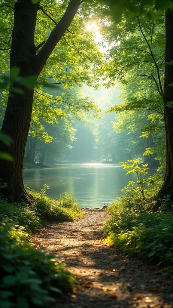 Lush Forest Scene in Dreamy Light