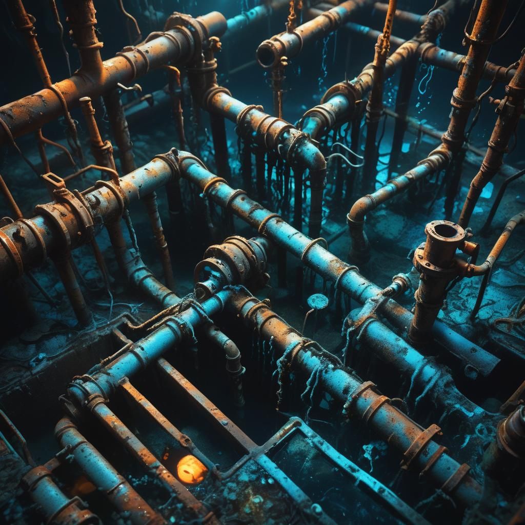Eerie Sci-Fi Underwater Pipeline Illustration