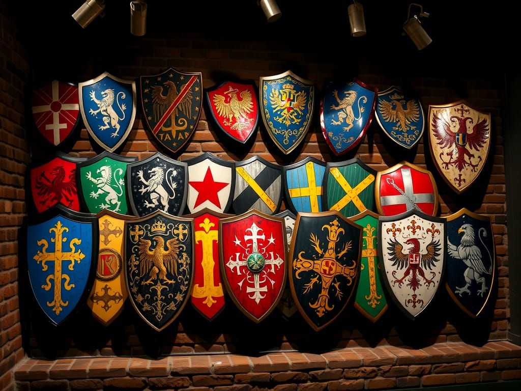 Medieval Shields in a Dark Gallery