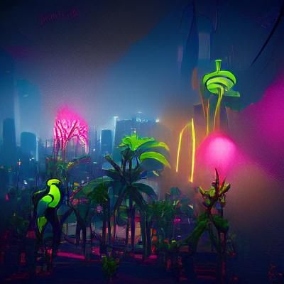 Neon Jungle Dreamscape in Hazy Light