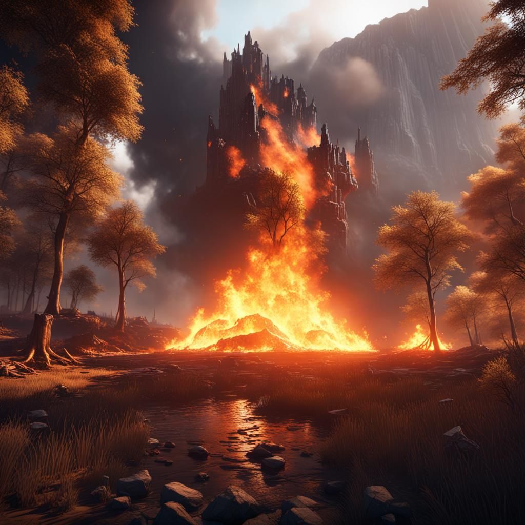 Fiery World in Epic 3D Game Style