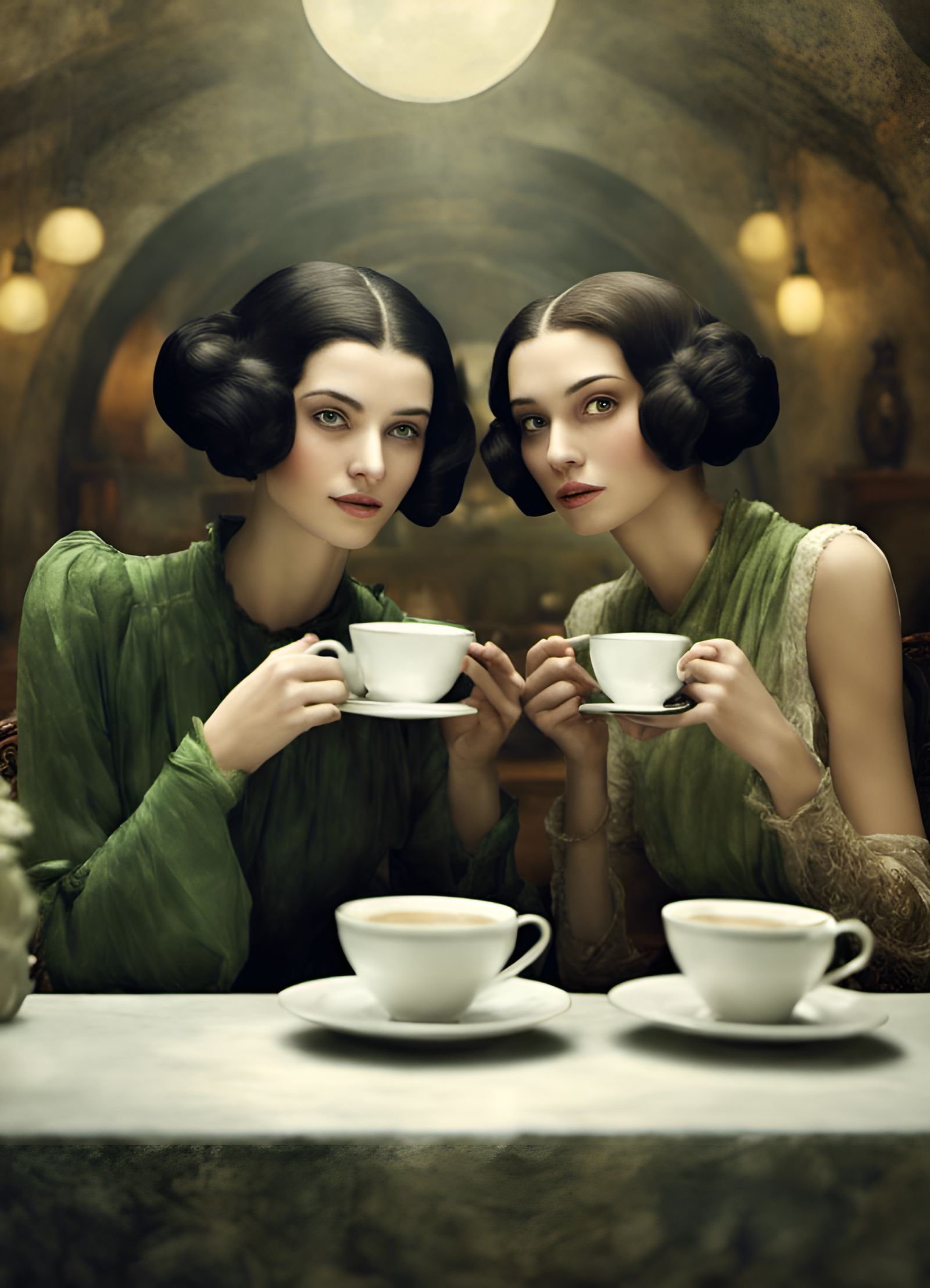 Beautiful Alien Woman Portrait in Surreal Cafe