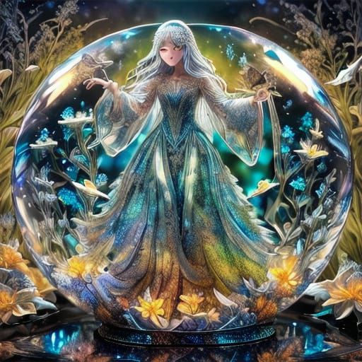 Starlight Spiderweb Over Still Pond with Koi