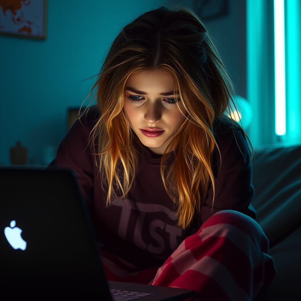 Worried Woman Awaits Message in Retrofuturistic Scene