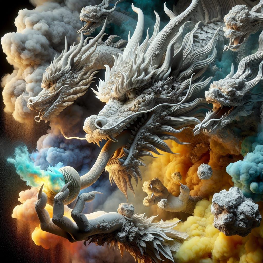 Six-Headed Dragon with Water Pipe, Hyperrealistic