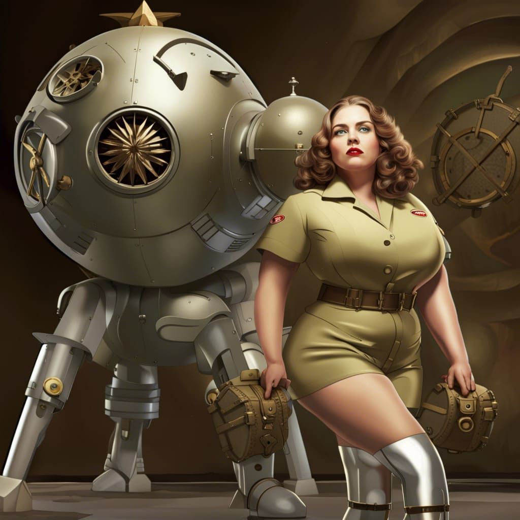 Robots Supervised by WWII Figures: Detailed Matte Painting