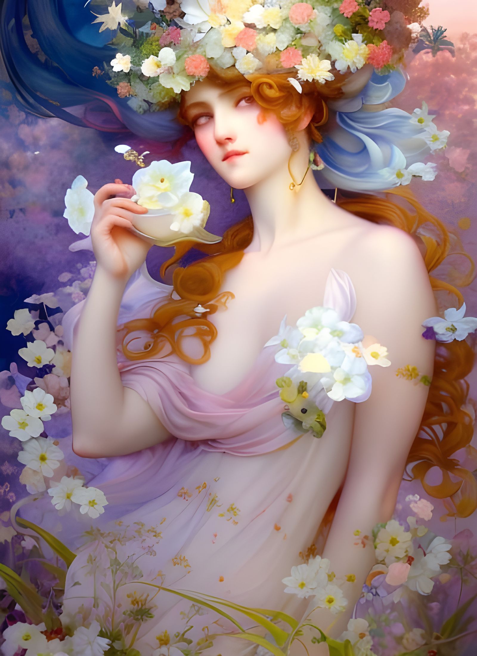 Milkmaids in Art Nouveau Style With Cows