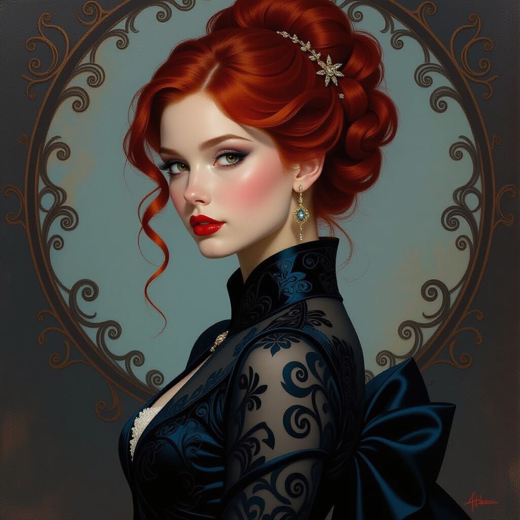 Fox-Inspired Woman in Dramatic Oil Painting