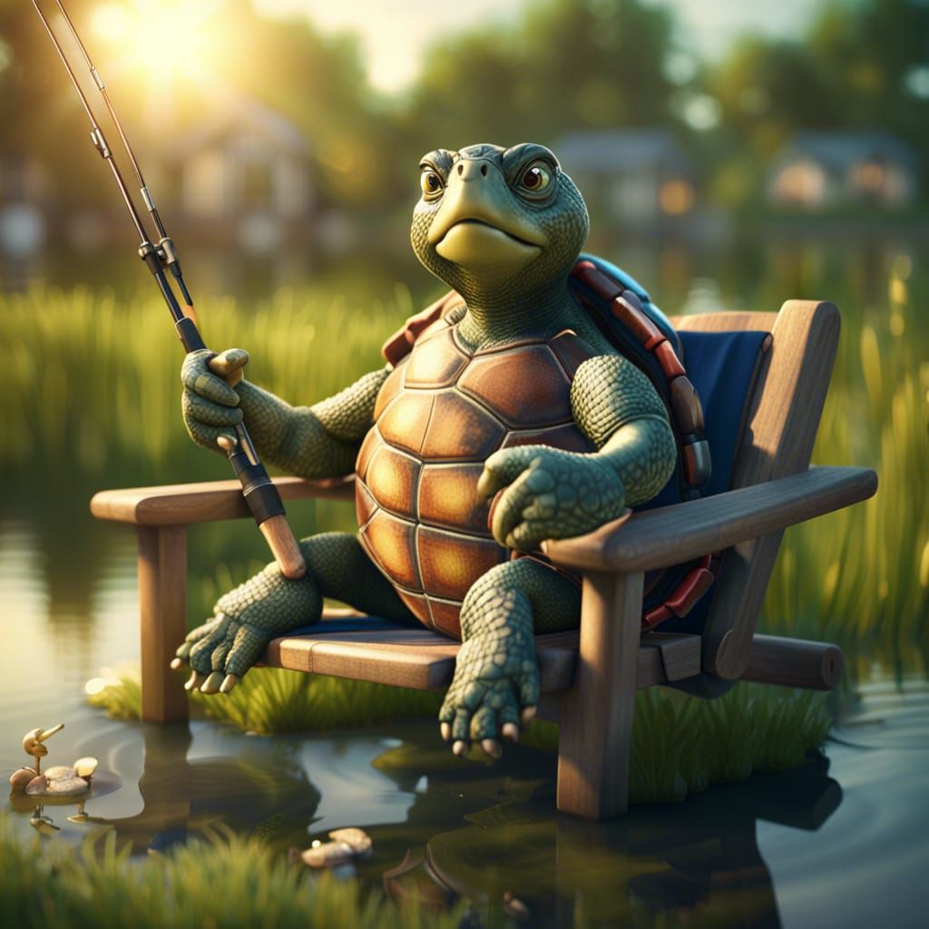 Turtle Angler in Golden Light: 3D Game Art