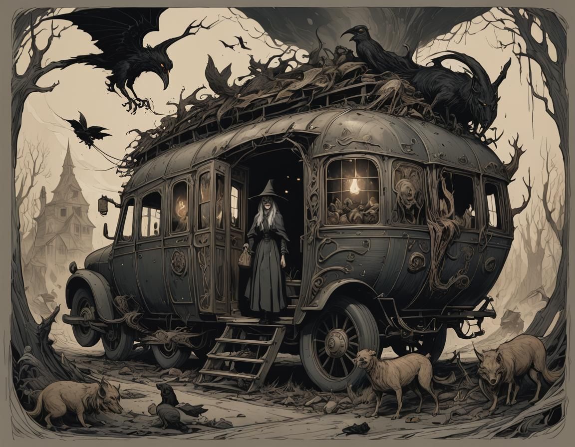 Witch's Mobile Home: Dark Fantasy Concept Art