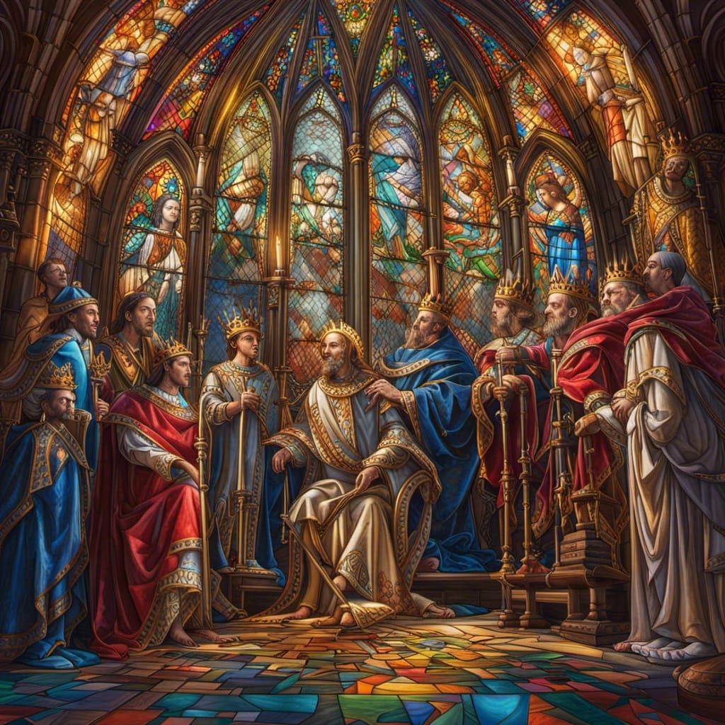 King's Coronation in Gothic Church: Hyperrealistic Splash Ar...