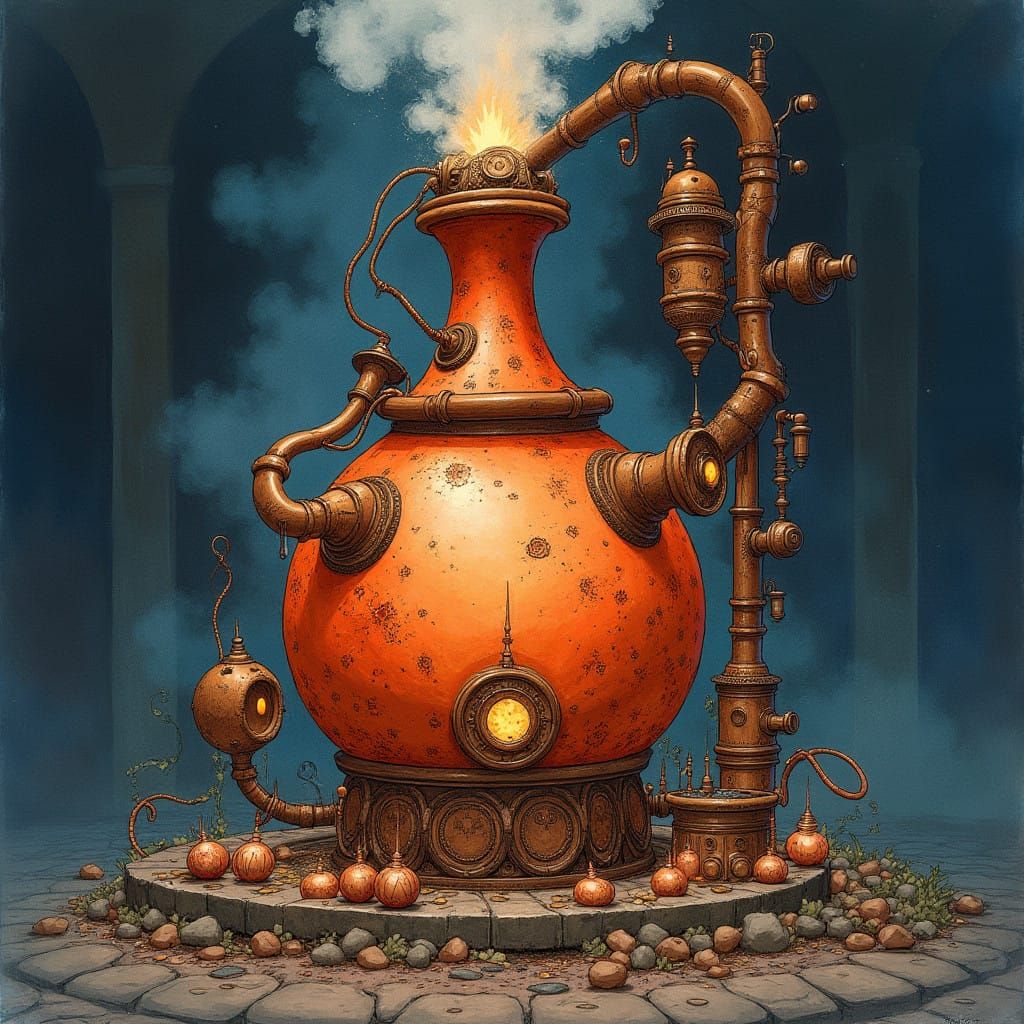 Mystical Copper Alembic in Fantastical Realism