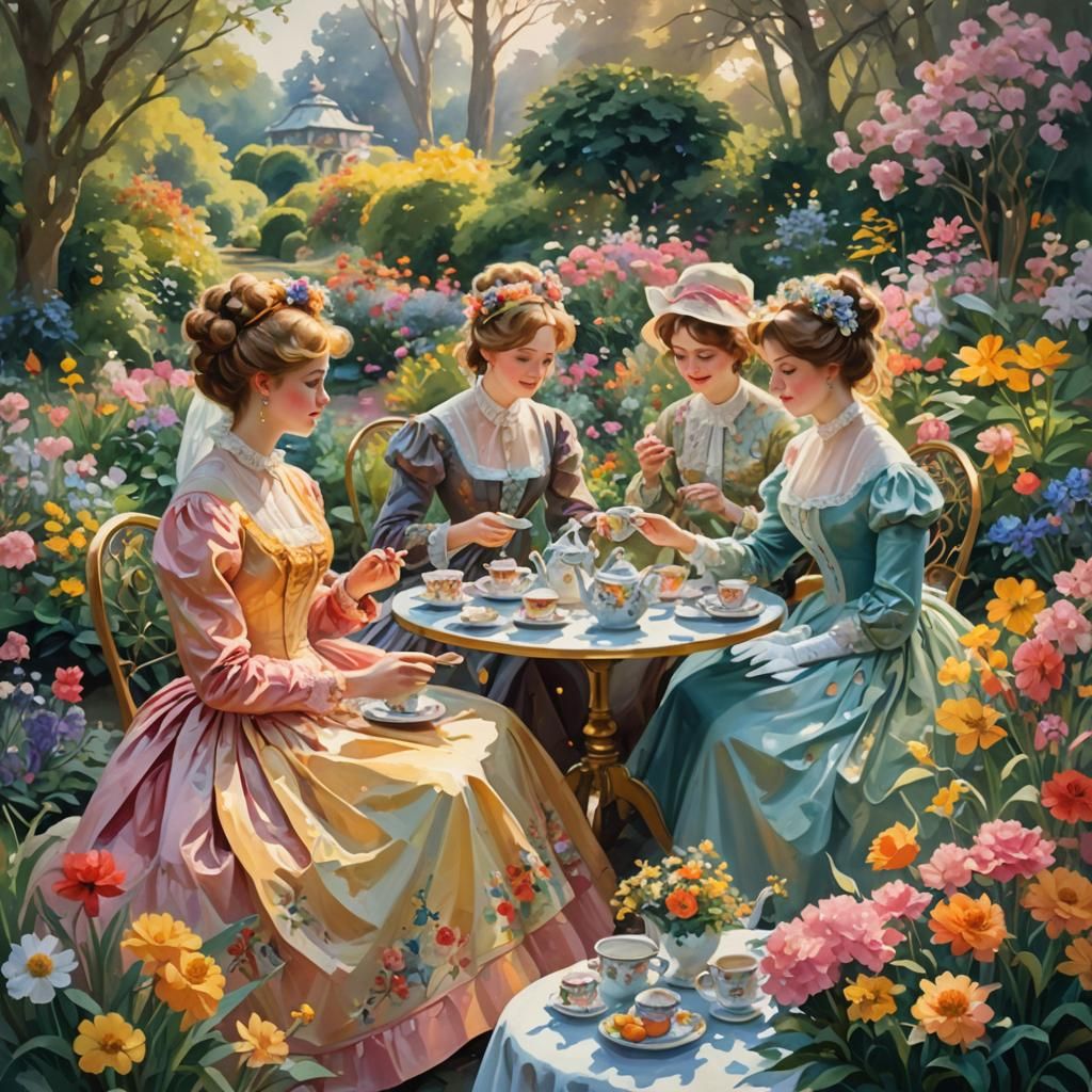 Impressionist Tea Party in a Flower Garden
