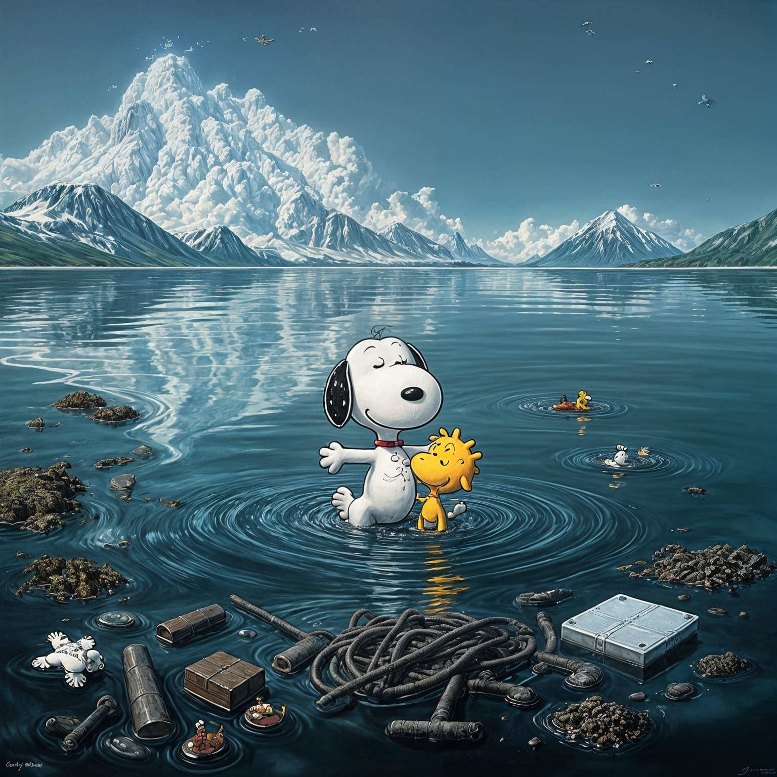 Snoopy and Woodstock Drowning in an Arctic Oil Disaster