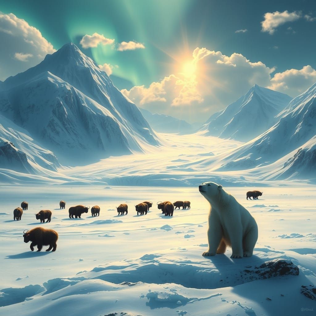Arctic Dreamscape with Majestic Glaciers and Polar Bear