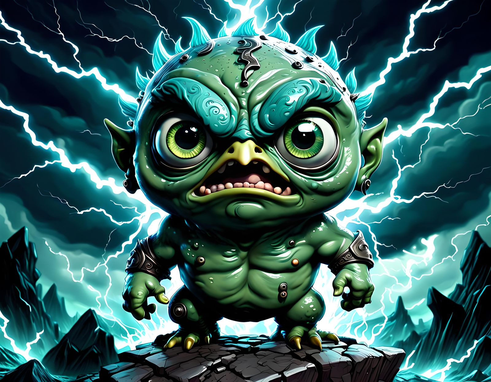 Dark Fantasy Chibi Bird in Ogre-Inspired Hyper-Realism