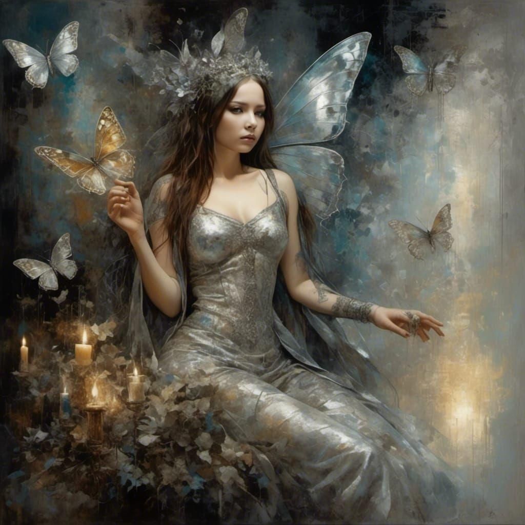 Metallic Butterfly Fairy with Fractal Wallpaper
