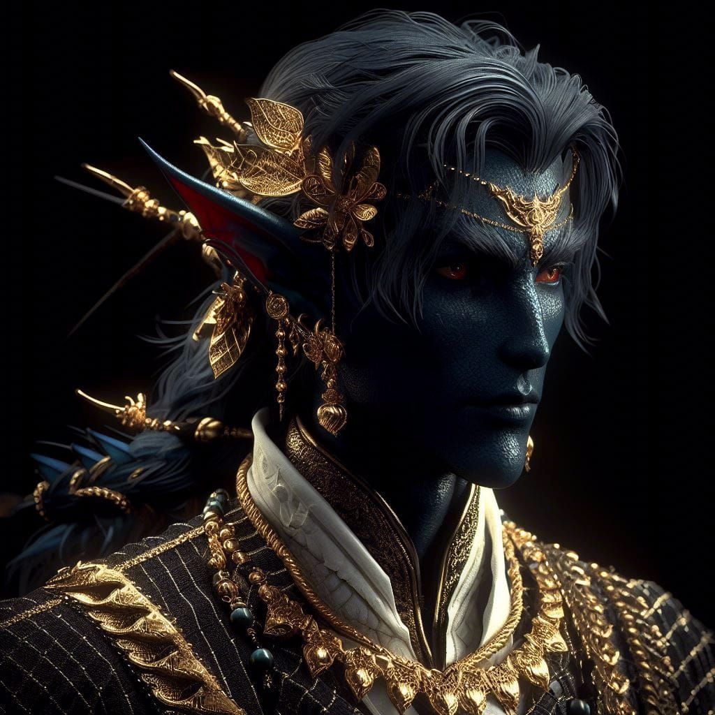 Elven Merfolk Trader in Dark Fantasy Style