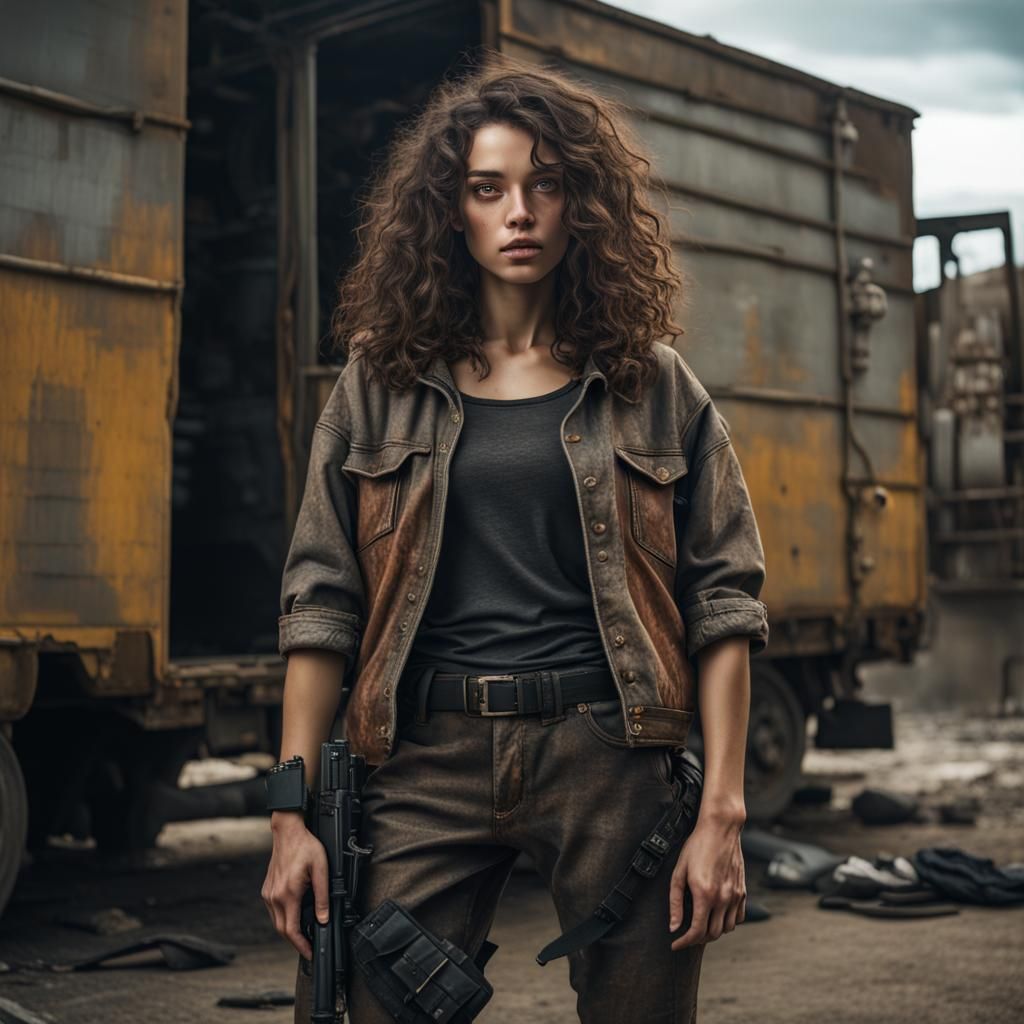 Post-Apocalyptic Woman in Grunge Street Fashion