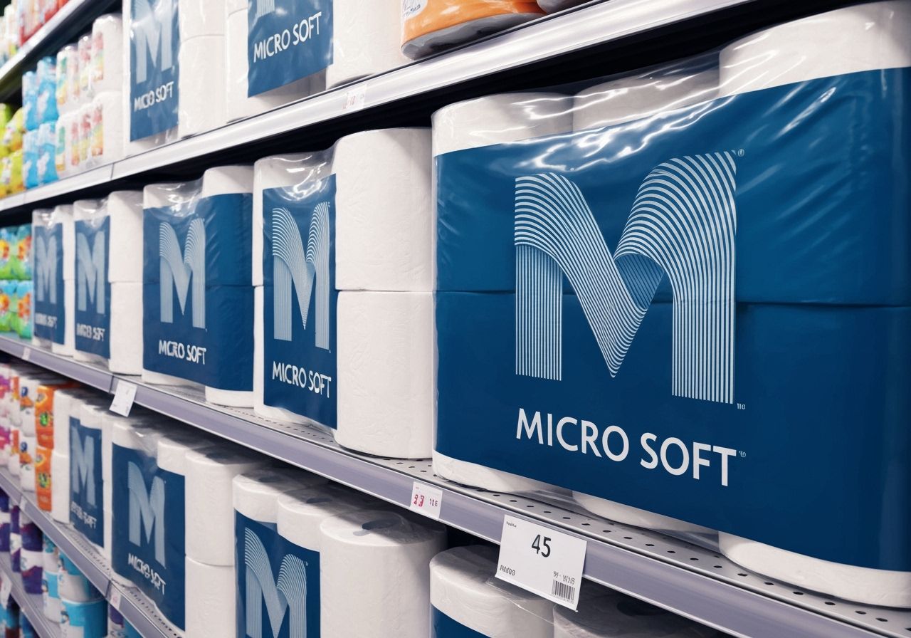 Microsoft Branded Toilet Paper in Supermarket Aisle