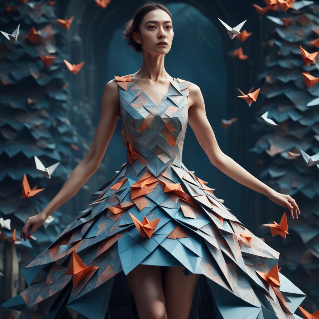 Origami Dress: Detailed Matte Painting in Deep Color