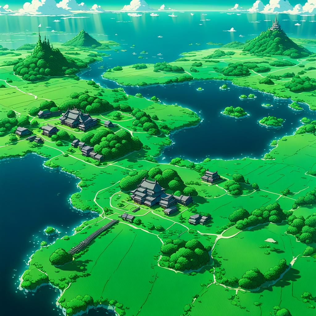 Green Anime Map Inspired by Studio Ghibli