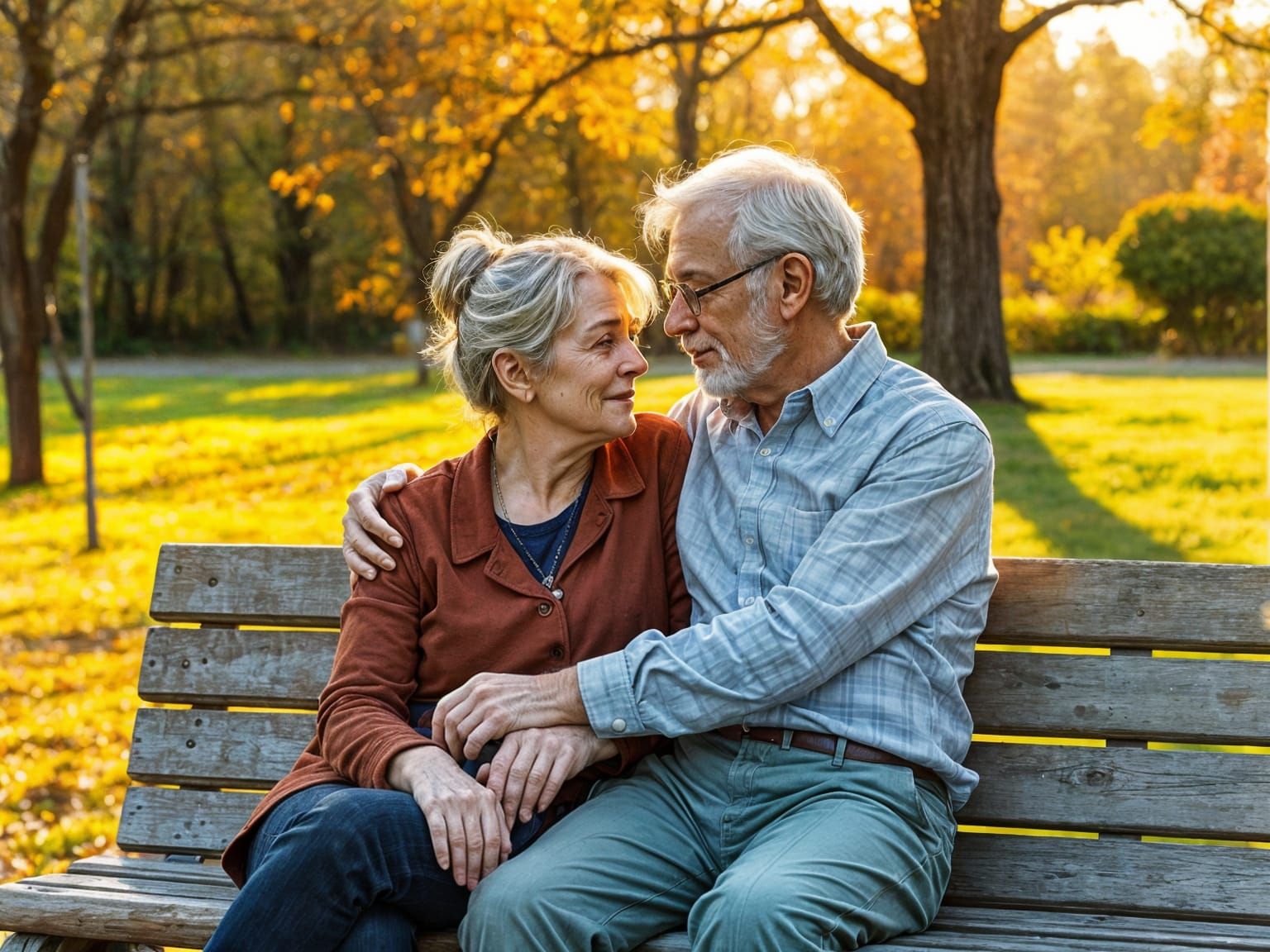 Golden Hour Intimacy on a Park Bench