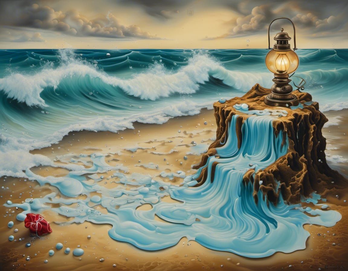 Surreal Sand and Wave Dreamscape in Dali Style