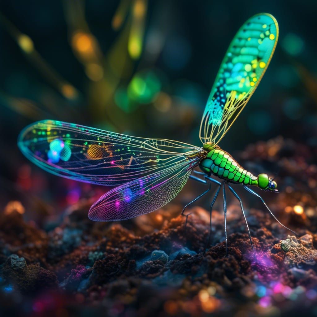 Iridescent Spring Mayfly in Holographic Illustration