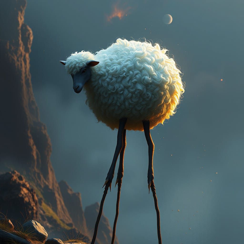 Fantastical Woolen Wonder on Majestic Stilts in Vibrant Colo...