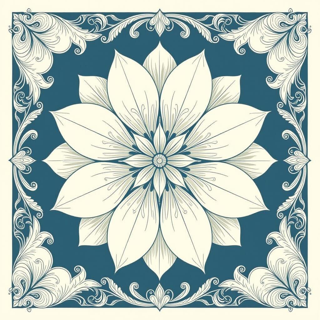 White flower with symbols on each petal