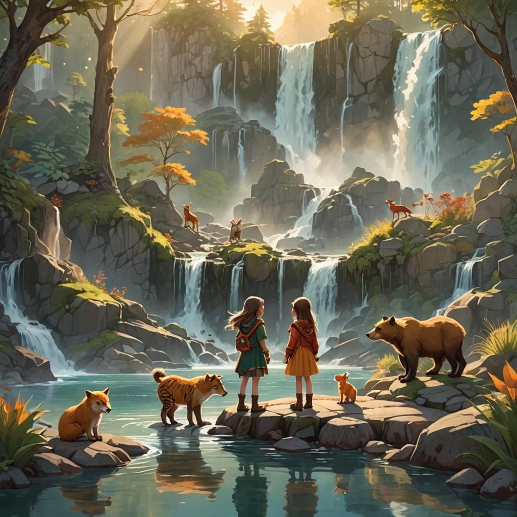 Enchanting Gathering: Girl with Animal Friends