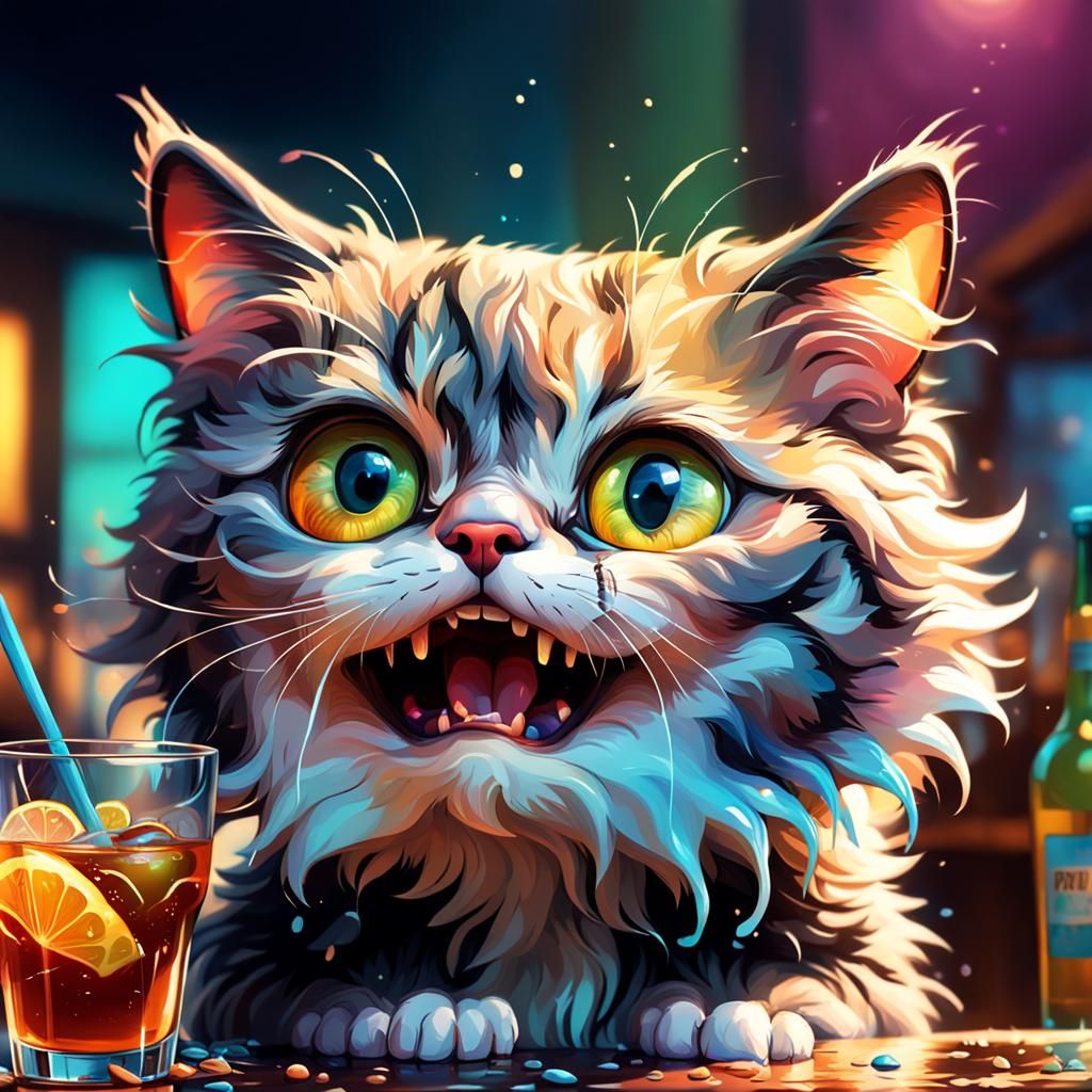 Hyperrealistic Crying Cat in Splash Art Style