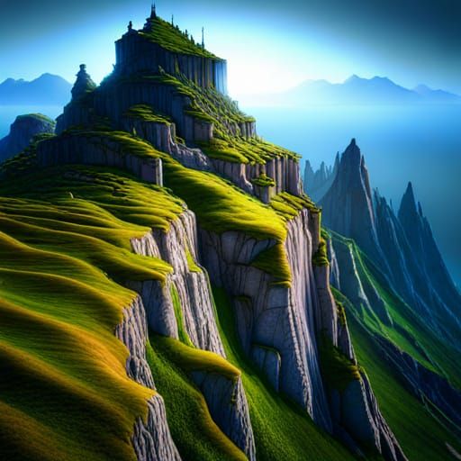 Elven Home in Mountainous Fantasy Landscape