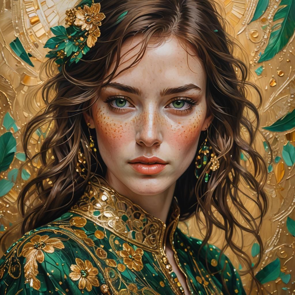 Brunette Girl Portrait in Oil Painting Style