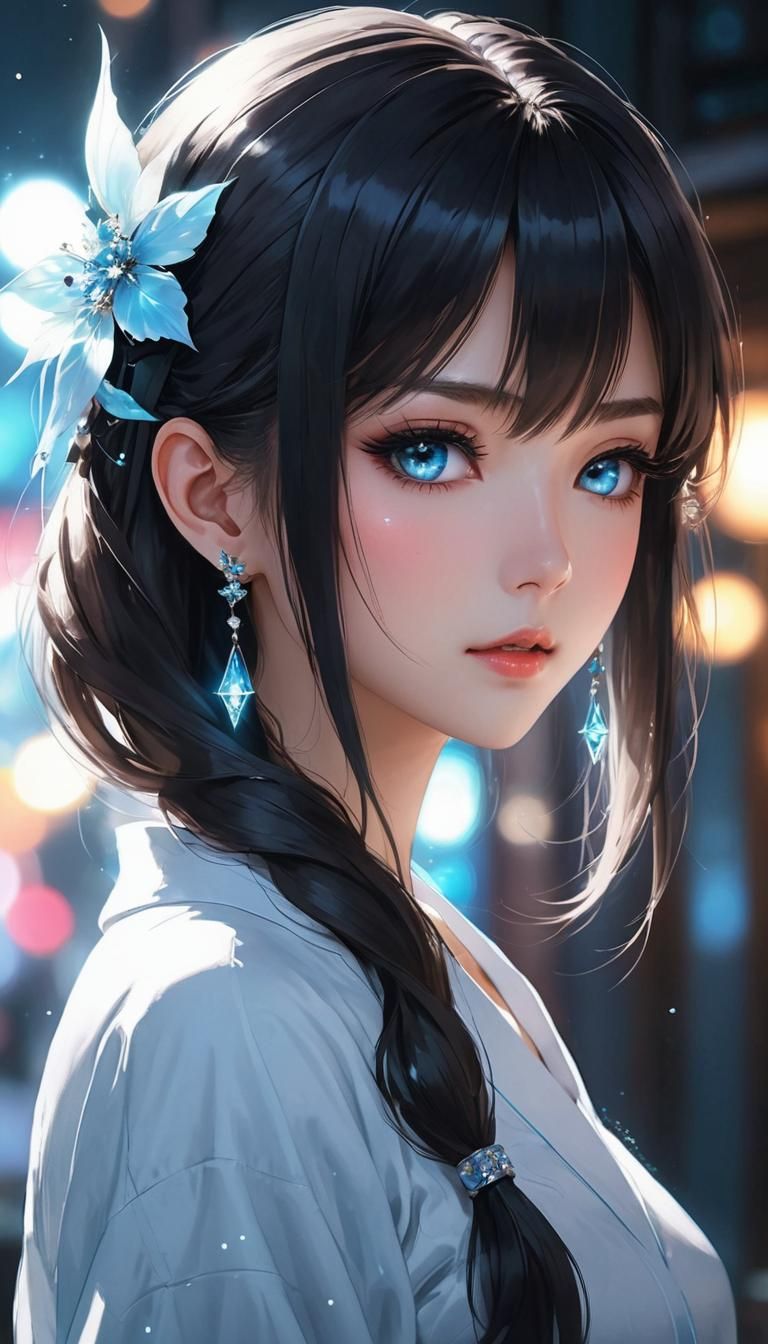 Ethereal Japanese Beauty in Anime Style, Digital Painting