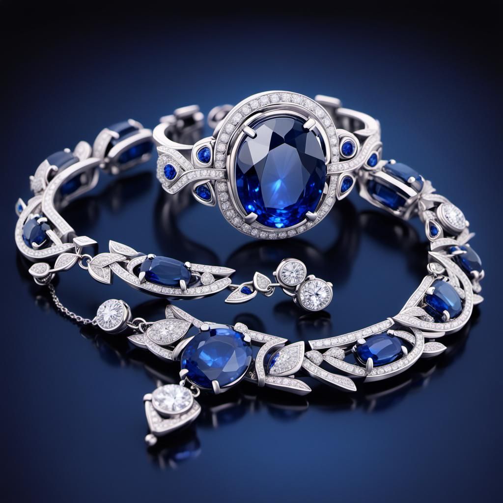 Sapphire and Diamond Jewelry: Detailed Matte Painting