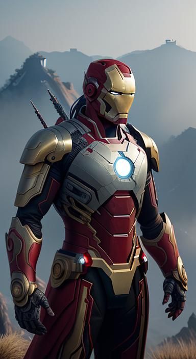 Iron Man in Cyberpunk Chinese Dragon Armor