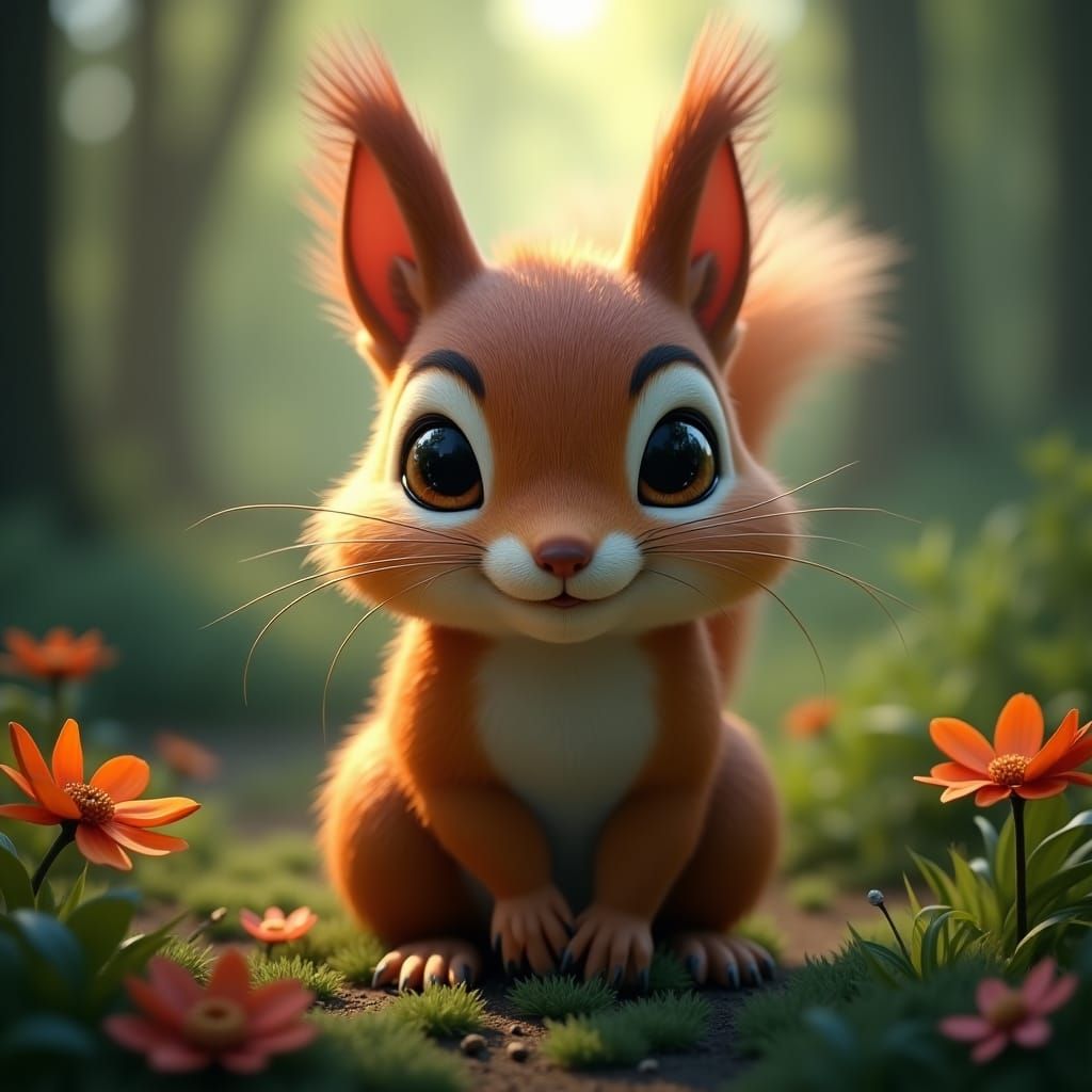 Courageous Squirrel in Lush Forest, Art Nouveau Style