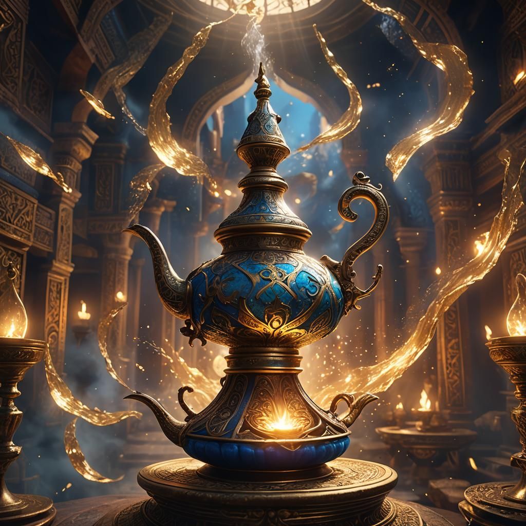 Genie Lamp Radiating Light: Fantasy Concept Art