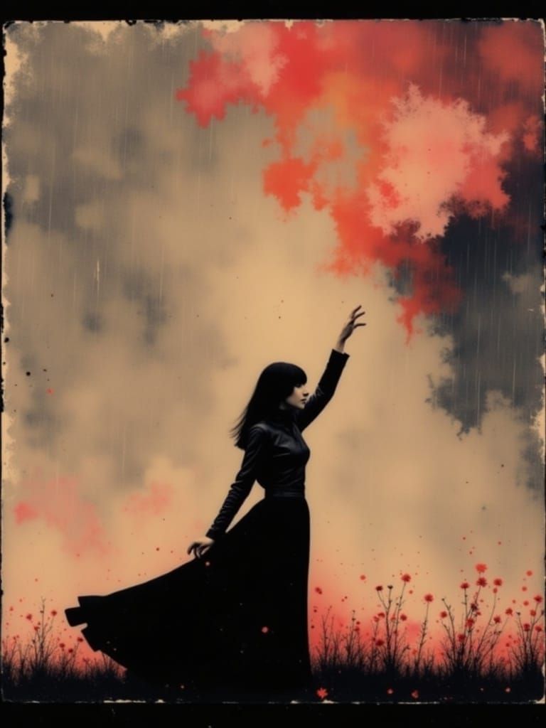 Goth Girl in Watercolor Rain