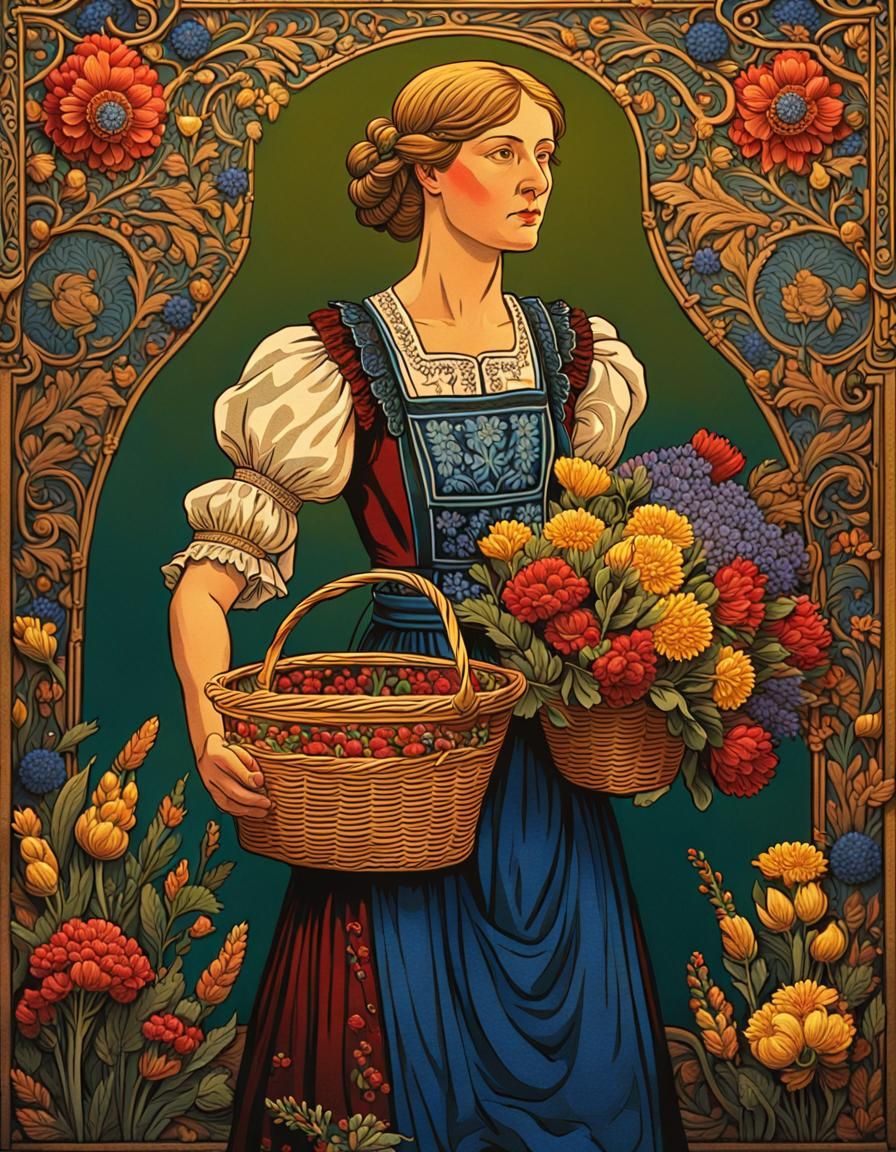 German Woman in Dirndl, Bilibin Style