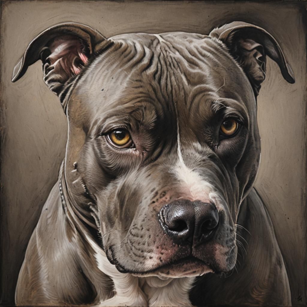Melancholic Pitbull Portrait in Charcoal and Pastel
