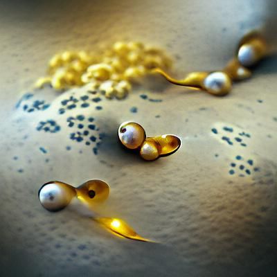 Microscopic Sperm with Gold Leaf and Pearls