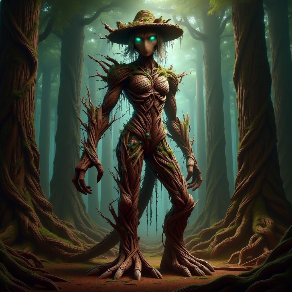 Enchanted Forest Scarecrow with Glowing Eyes