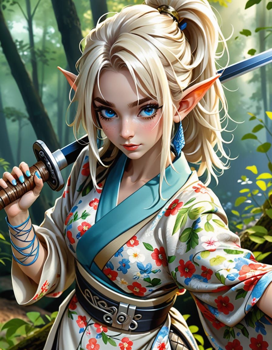 Serene Elf Warrior Captured in Forest Reflection